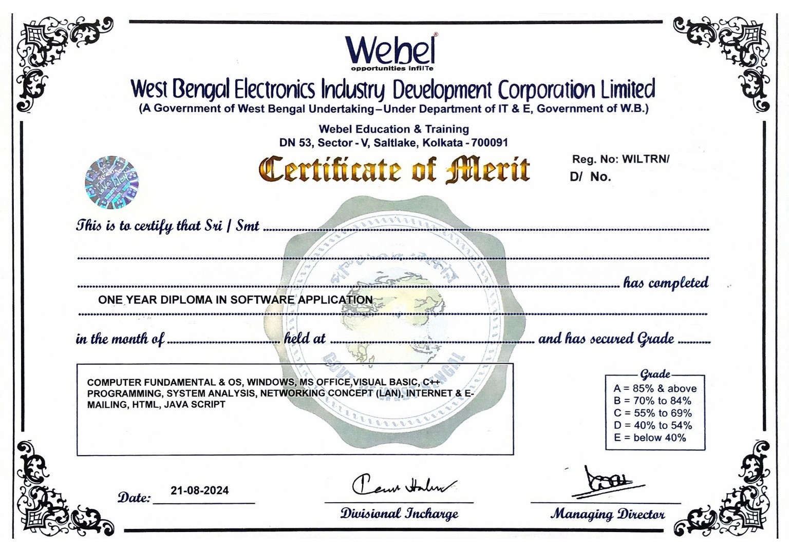 WEBEL Certificate Example